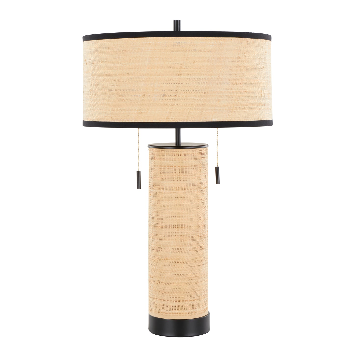 Cylinder Rattan 29" Contemporary Rattan Table Lamp in Black Metal and Natural Rattan from Grandview Gallery by LumiSource