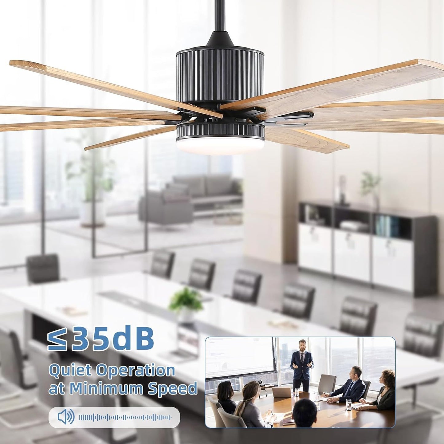 76 Inch Ceiling Fan with Lights Remote Control 8 Solid Wood Blades with 18W Dimmable LED Light