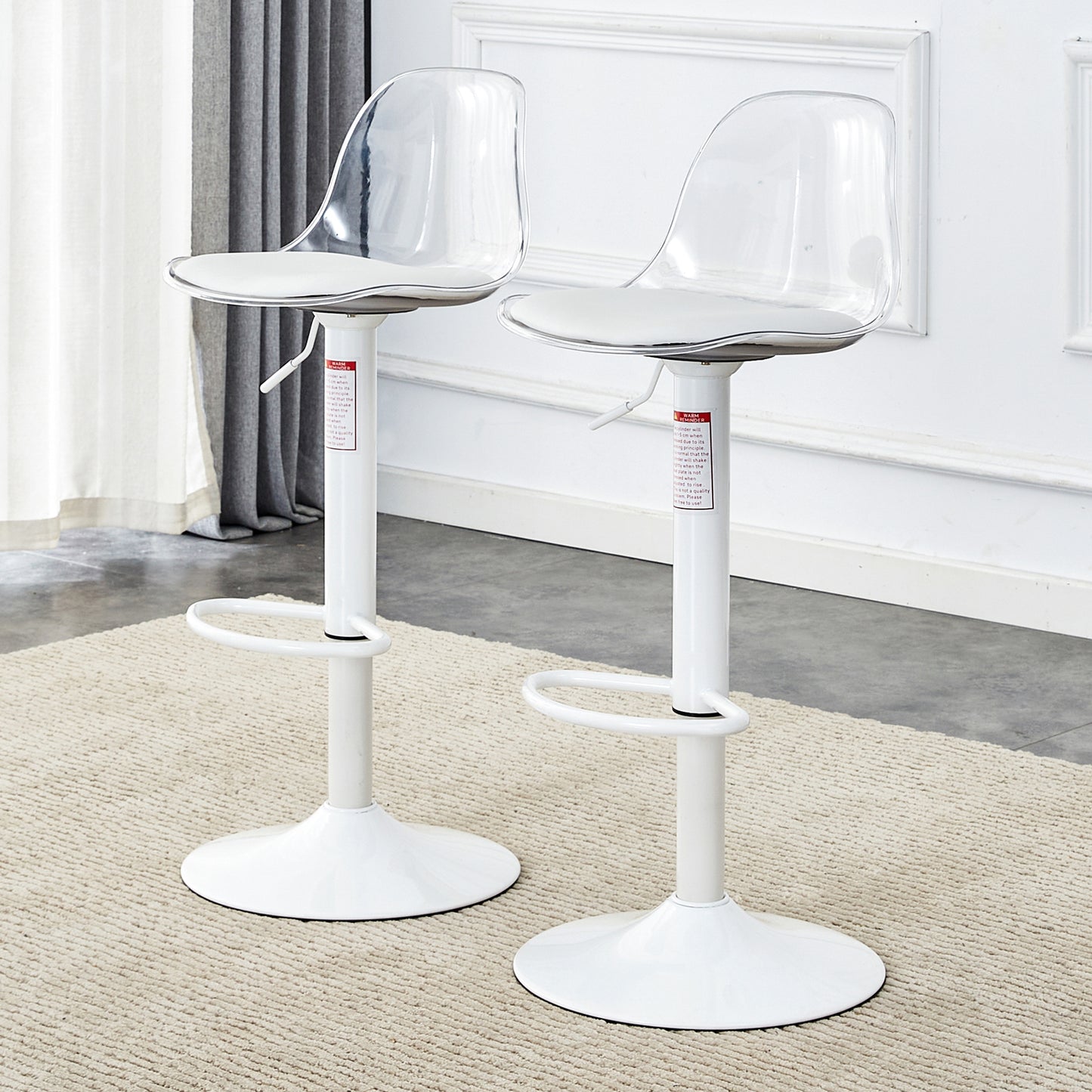 Modern minimalist bar chairs and bar stools. Can rotate 360 ° and adjust lifting. PET backrest and PU seats. Set of 2. Suitable for bars, restaurants, and front desk cashiers.