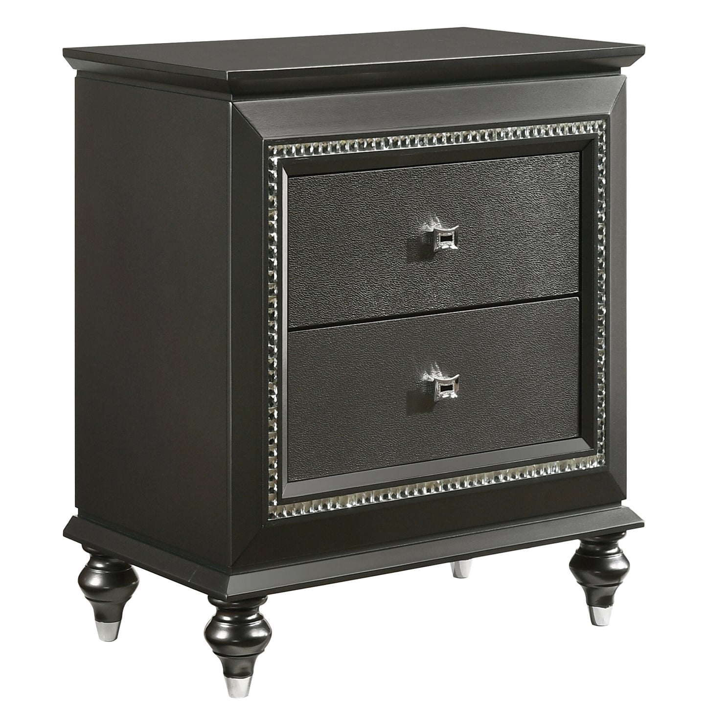 Metallic Grey Nightstand with 2 Drawers