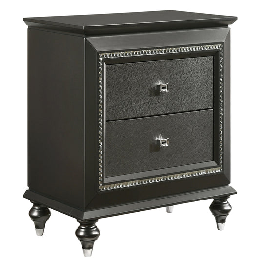 Metallic Grey Nightstand with 2 Drawers