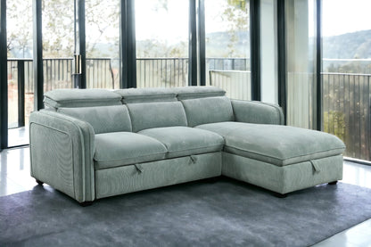 Zavala Light Green Chenille Sectional Sofa with Sleeper & Storage