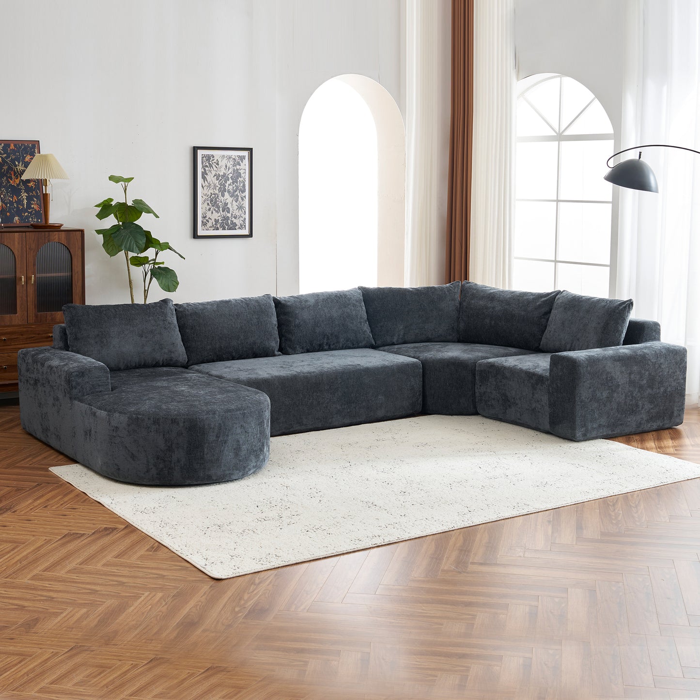141.7" Oversized Modular Sofa Cloud Sectional Sofa Set Upholstered Couches U-shaped Sofa with Deep Seat for Living Room, Grey