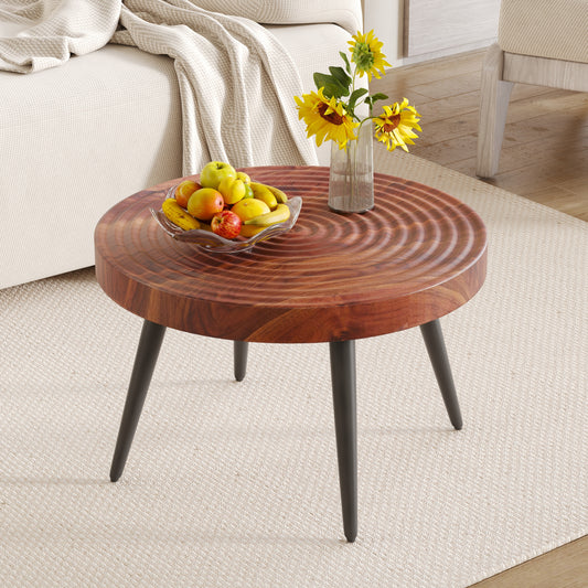 31-inch Modern farmhouse-style living room coffee table, round table with natural finish, nut-brown