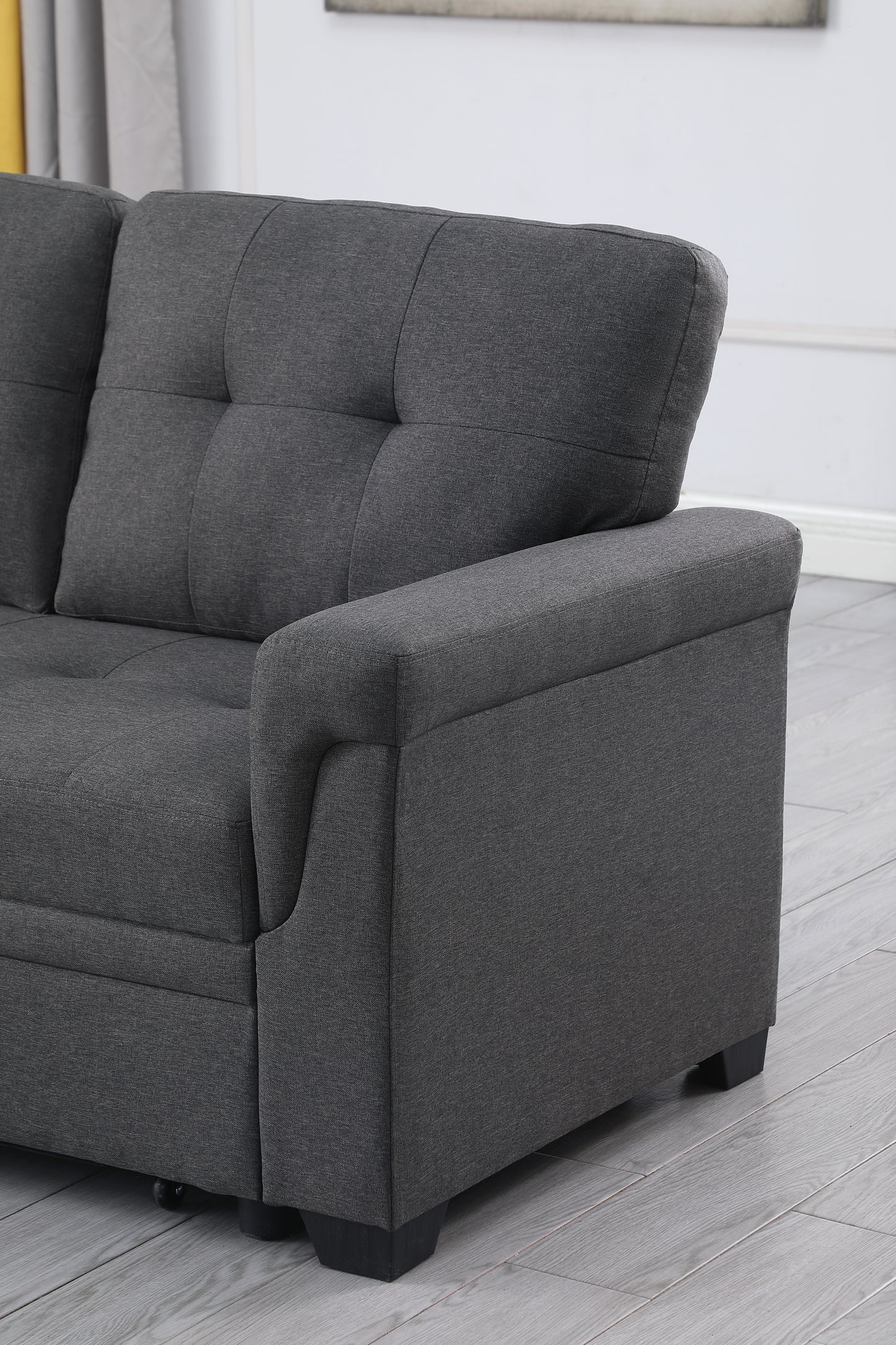 Lucca 84" Dark Gray Linen Reversible Sleeper Sectional Sofa with Storage Chaise