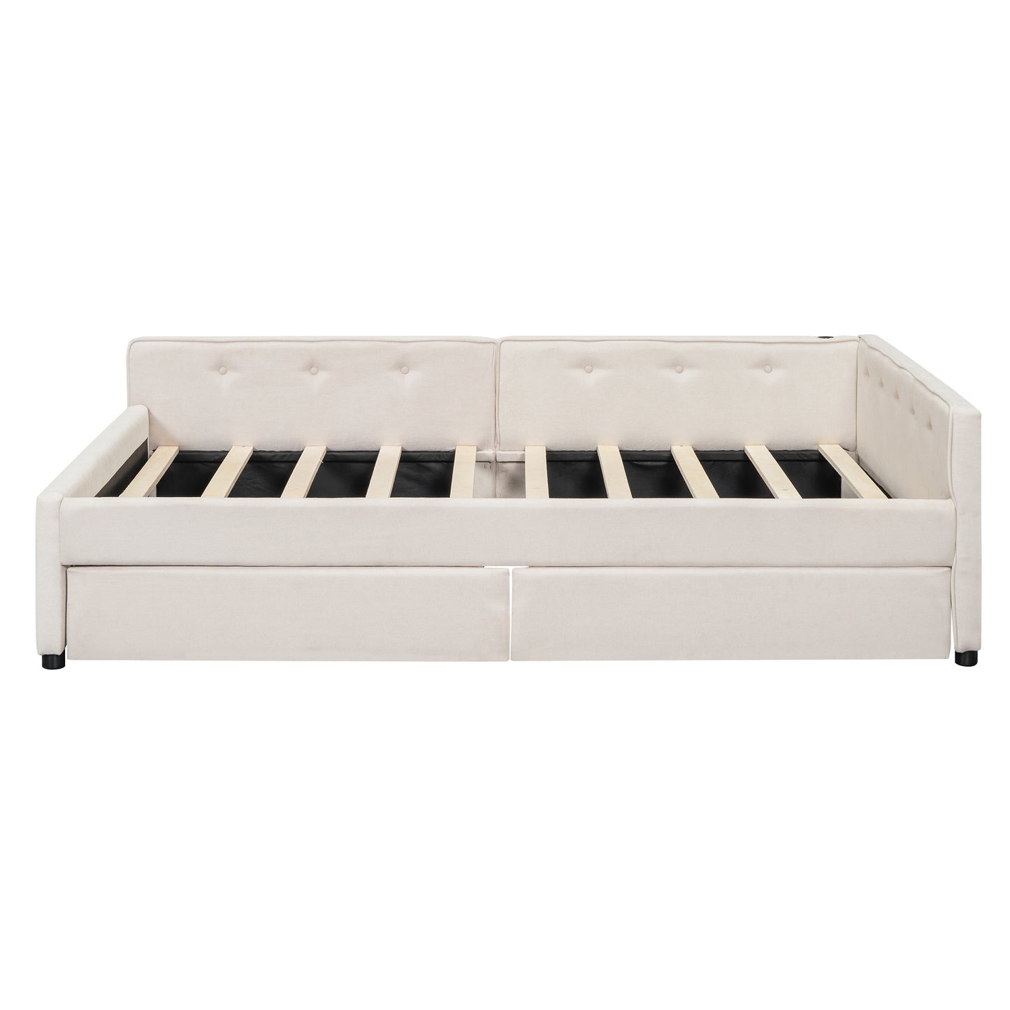 Full Size Upholstered Platform Bed with USB and 2 Drawers, Beige