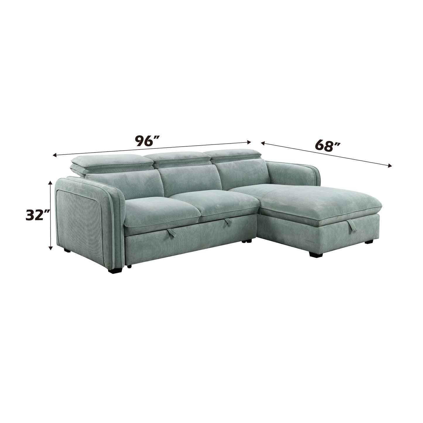 Zavala Light Green Chenille Sectional Sofa with Sleeper & Storage