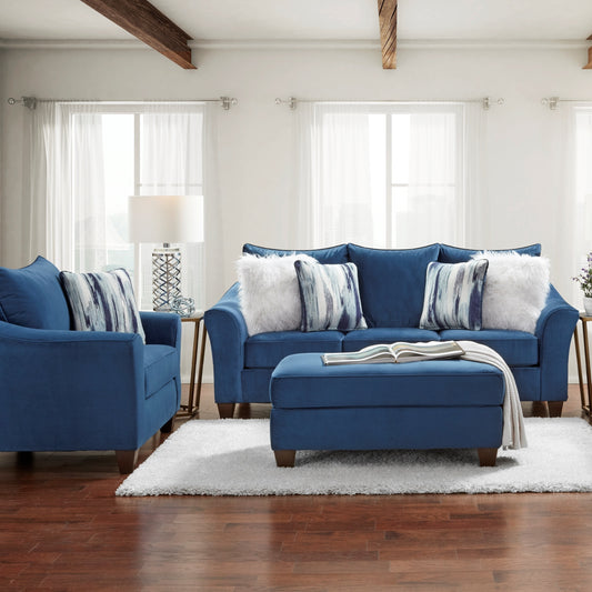 Camero Fabric Pillowback 3-Piece Sofa Set, Navy Blue