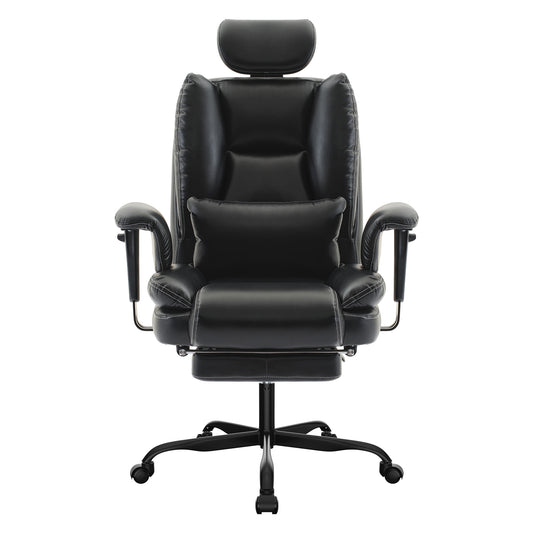 Office Chair Ergonomic 200 kg PU Leather Computer Chair with Lumbar Support and High Backrest, Ergonomic Desk Chair with Liftable Headrest, Black