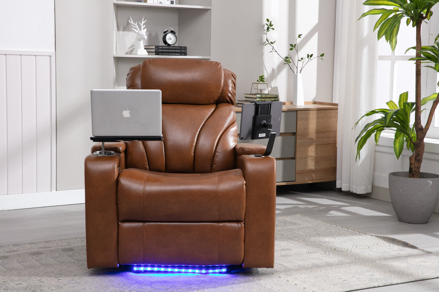 Power Motion Recliner Electric Power Recliner with USB Charging Port, Hidden Arm Storage, Convenient Cup Holder and Bluetooth Speaker,  Light  Brown(Old Sku:SG000800AAS)