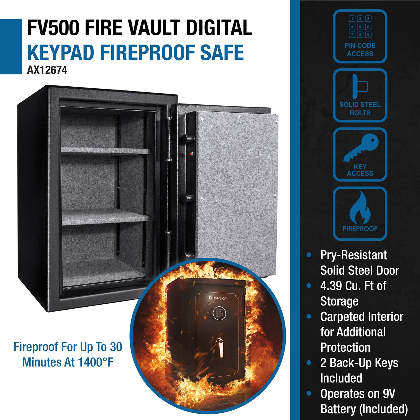 4.39 CUBIC FT FIREPROOF SAFE VAULT