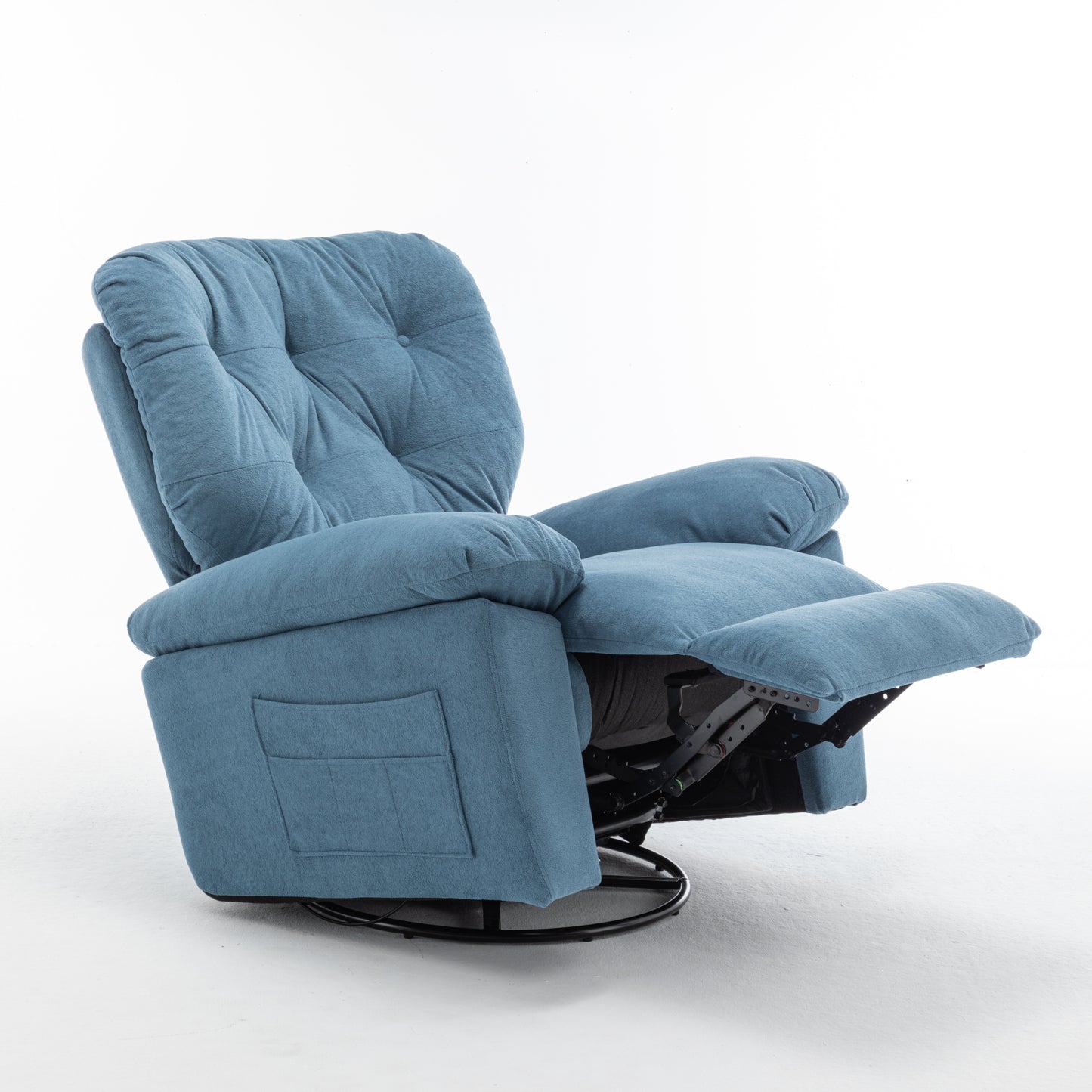 Blue Relaxing Recliner Chair,Soft Artificial Fleece, Overstuffed, Swivel, Glider, Side Pocket