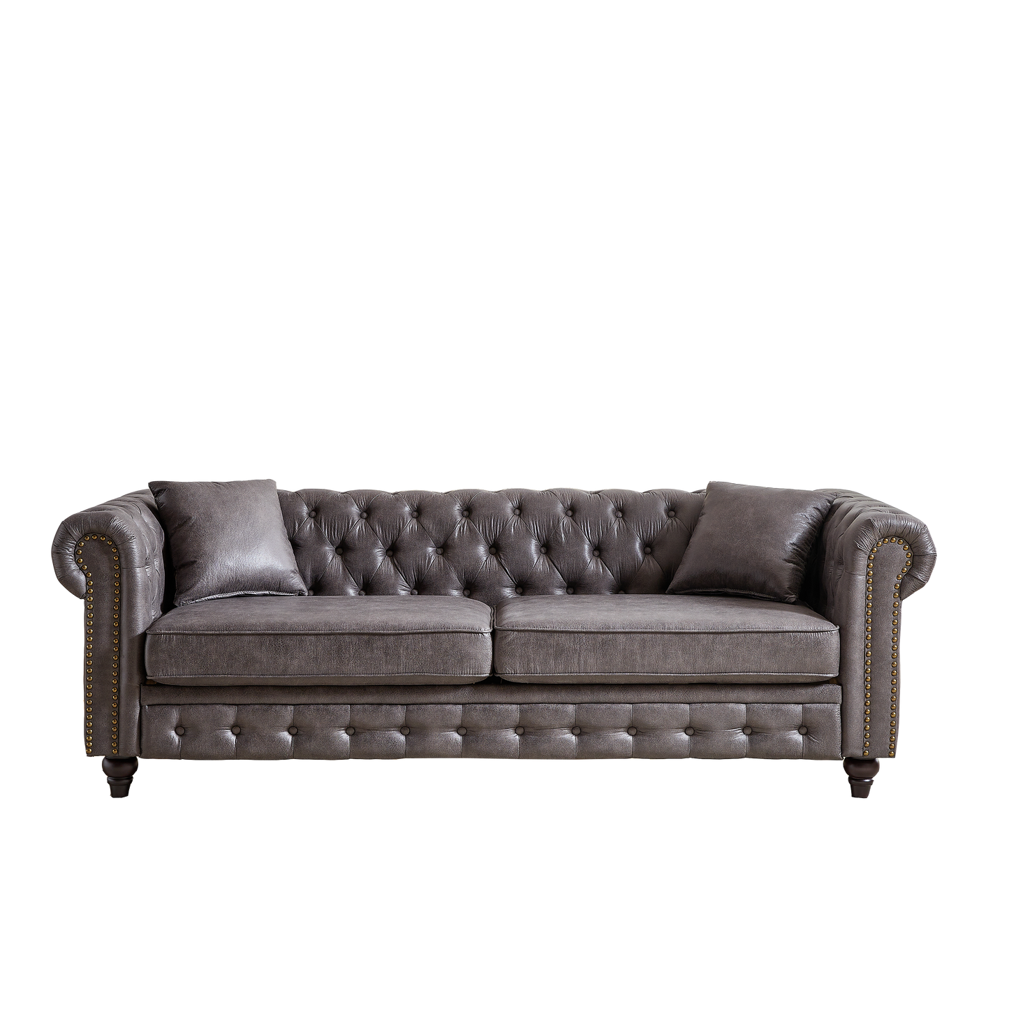 FX 85.5"Living Room with Tech Fabric Chesterfield Sofa with Rolled Arms 3 Seater Sofa with Button Design and 2 Cushions for Apartment, Office, Living Room