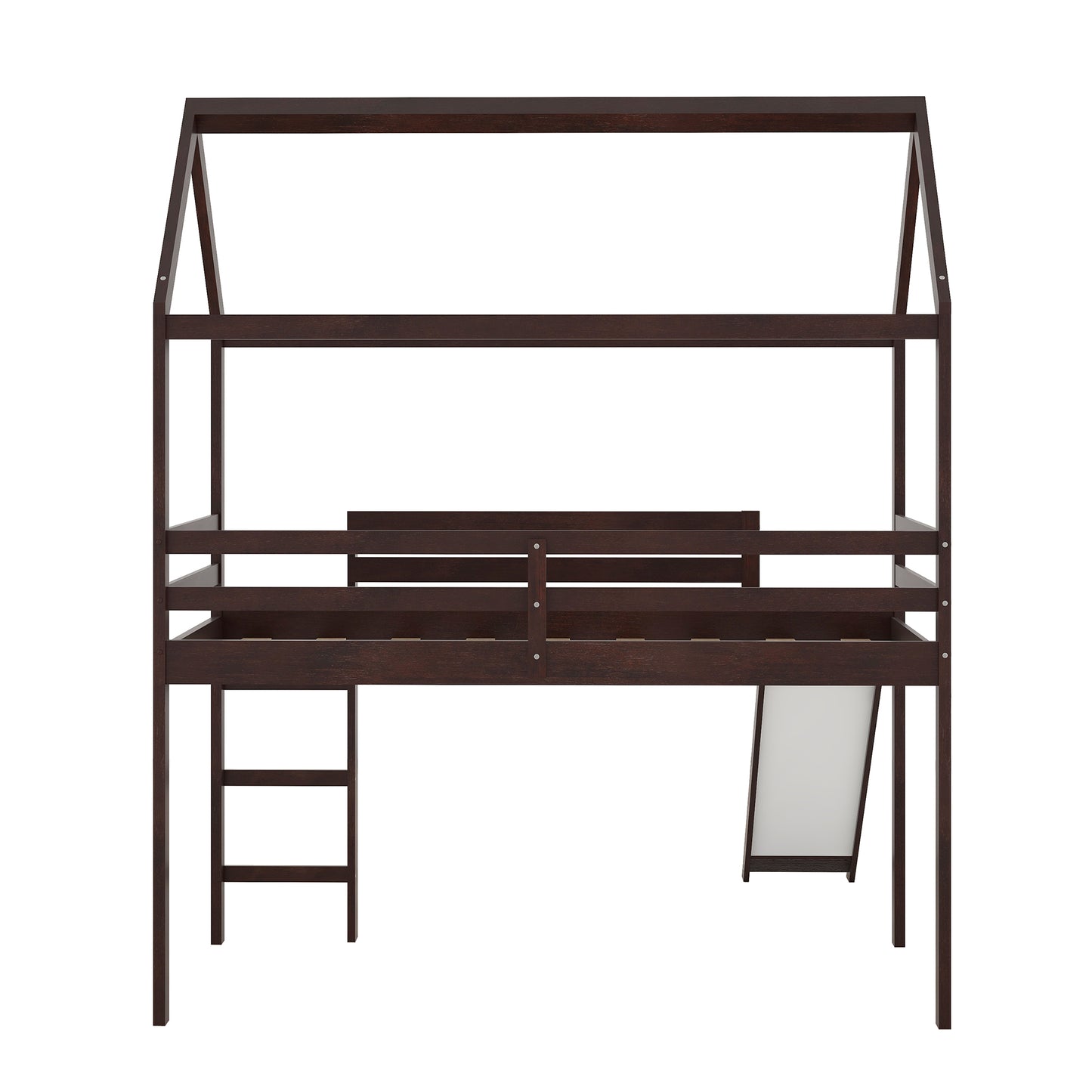 Twin Loft Bed with Slide, House Bed with Slide,Espresso(OLD SKU :WF286245AAP)