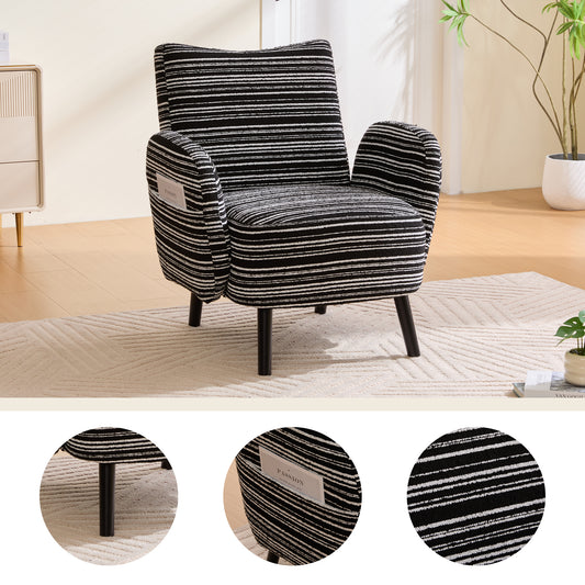 Modern style armchair with sanded fabric, side storage pocket, solid wood legs, comfortable reading chair for living room, bedroom, officel