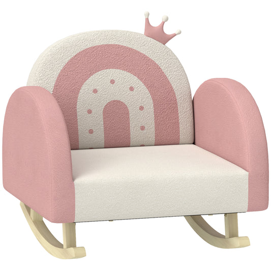 Qaba Kids Rocking Chair, Princess Crown Toddler Chair, Children's Armchair Rocker with Rainbow Backrest for Bedroom, Playroom, Pink