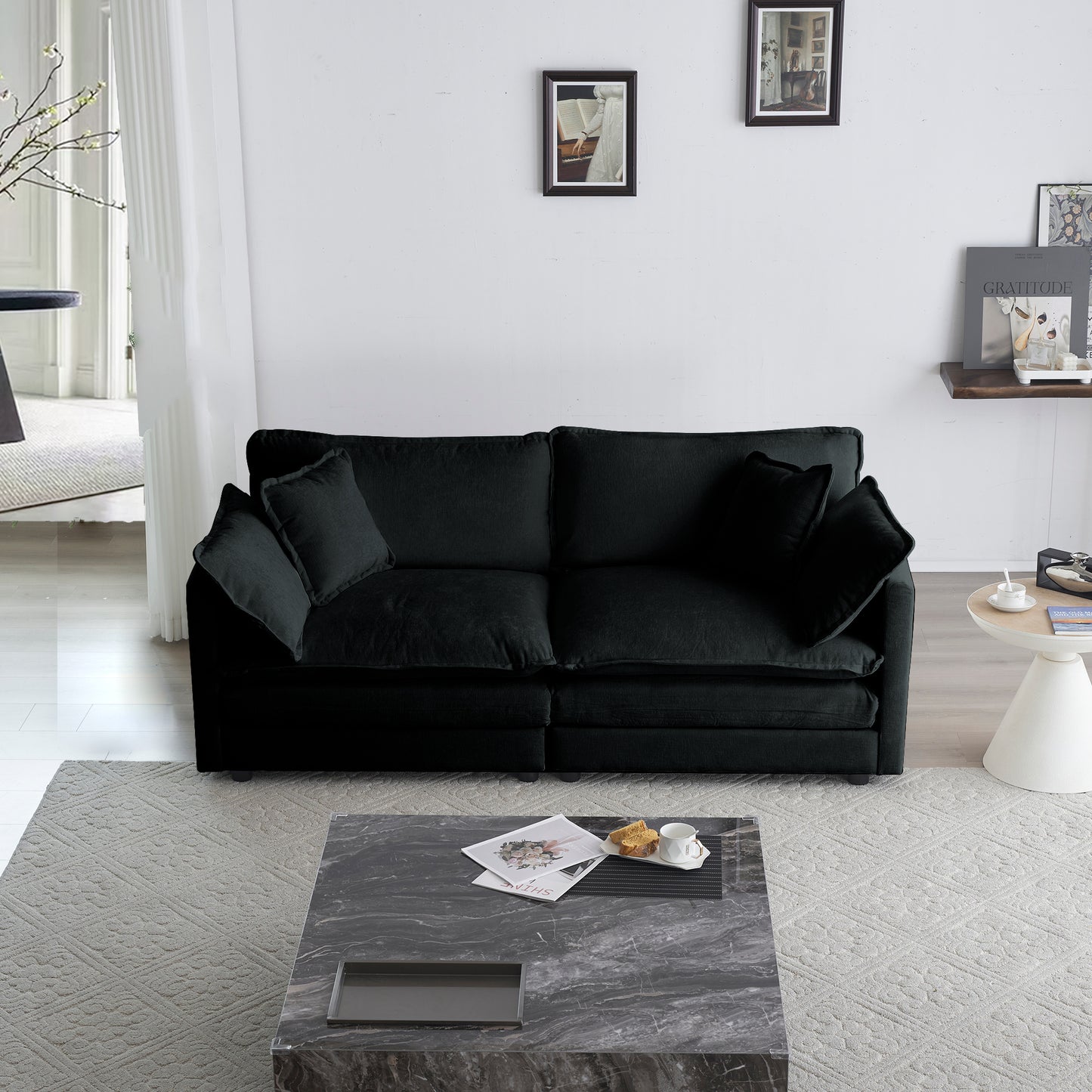 3 Piece Sofa Set Oversized Sofa Comfy Sofa Couch, 2 Pieces of 2 Seater and 1 Piece of 3 Seater Sofa  for Living Room, Deep Seat Sofa Black Chenille