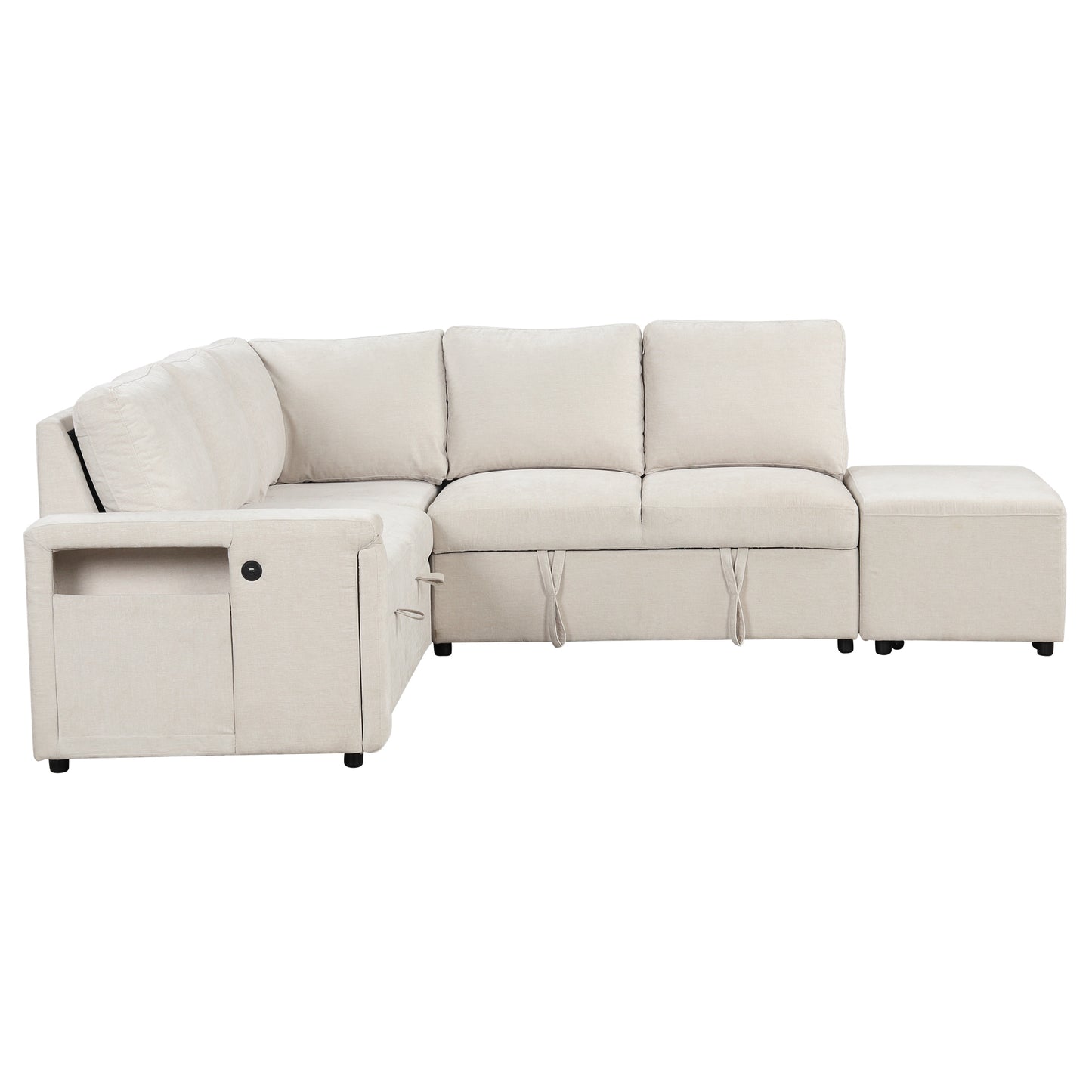 U_STYLE  L-shaped Padded Modular Sofa with Storage Space, USB Ports, and Cup Holders on the Armrests, Suitable for Living Rooms, Offices, and Apartments.