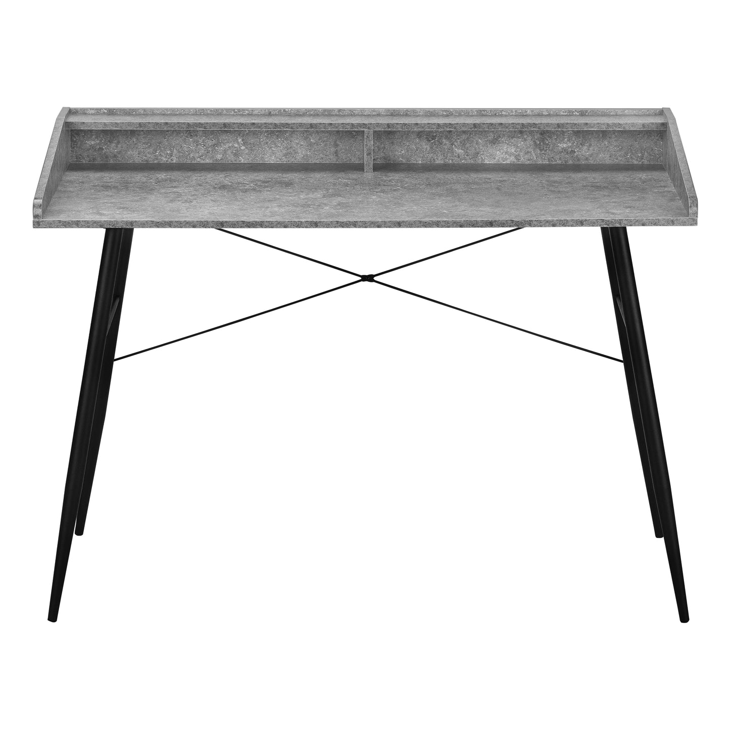 Computer Desk, Home Office, Laptop, Storage Shelves, 48"l, Work, Grey Stone Look Laminate, Black Metal, Contemporary, Modern