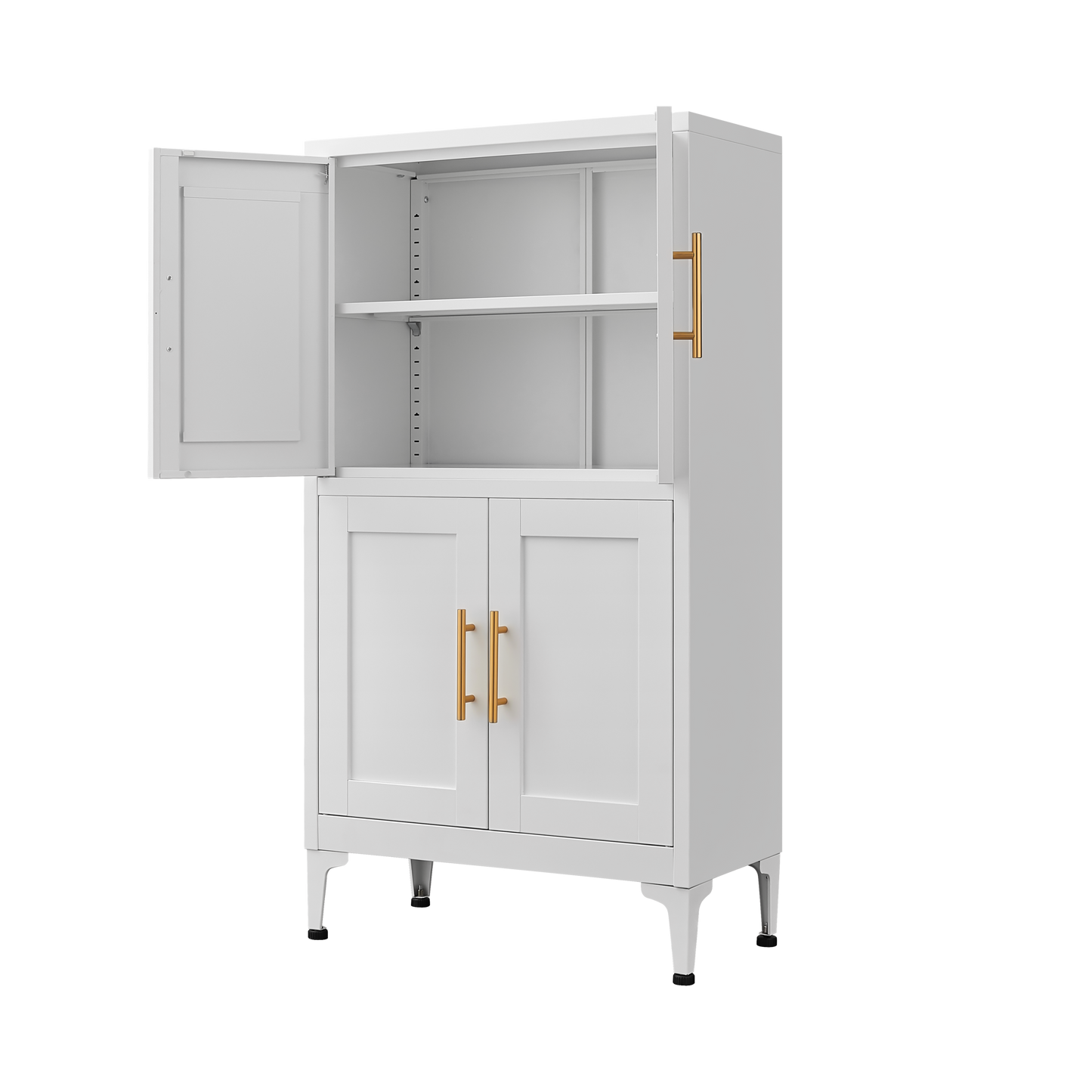 White Metal Kitchen Storage Cabinet, Kitchen Pantry Storage Cabinet with Doors and Shelves, Storage Cabinet with Adjustable Leveling Foot for Kitchen, Living Room and Dining Room W