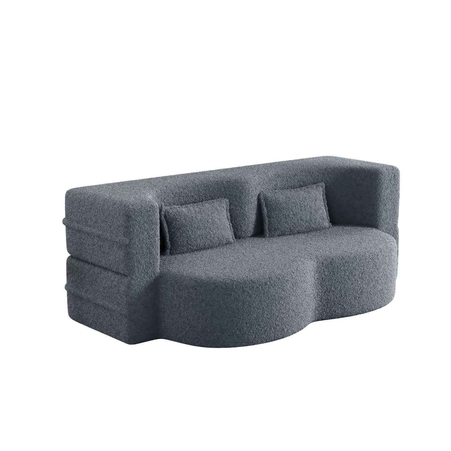 Modern Floor Sofa with 2 Pillows,Convertible Teddy Fabric Foam-Filled Sleeper Sofa Bed,15" Full Size Folding Mattress for Living Room,Guest Bed,Playroom,no assembly required,Grey(Old Sku:W1885P190392