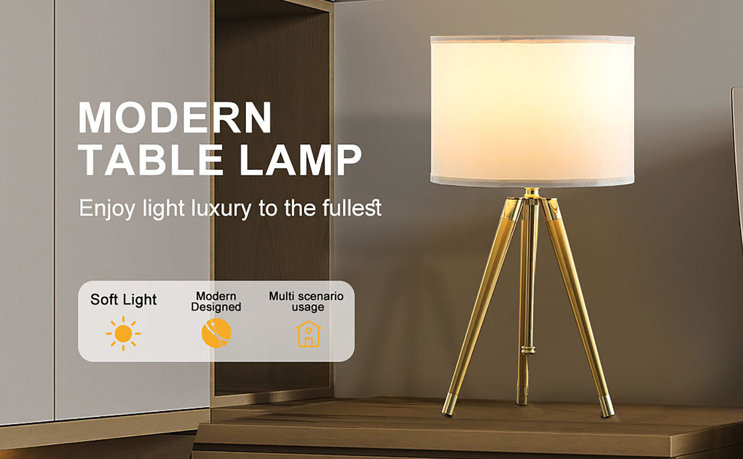 35.5" - 25.75"H Adjustable Hieght Brass/Shiny Gold Modern Tripod Table Lamp for Living Room, Nightstand Bedside Table Lamp for Bedroom, LED Lamp