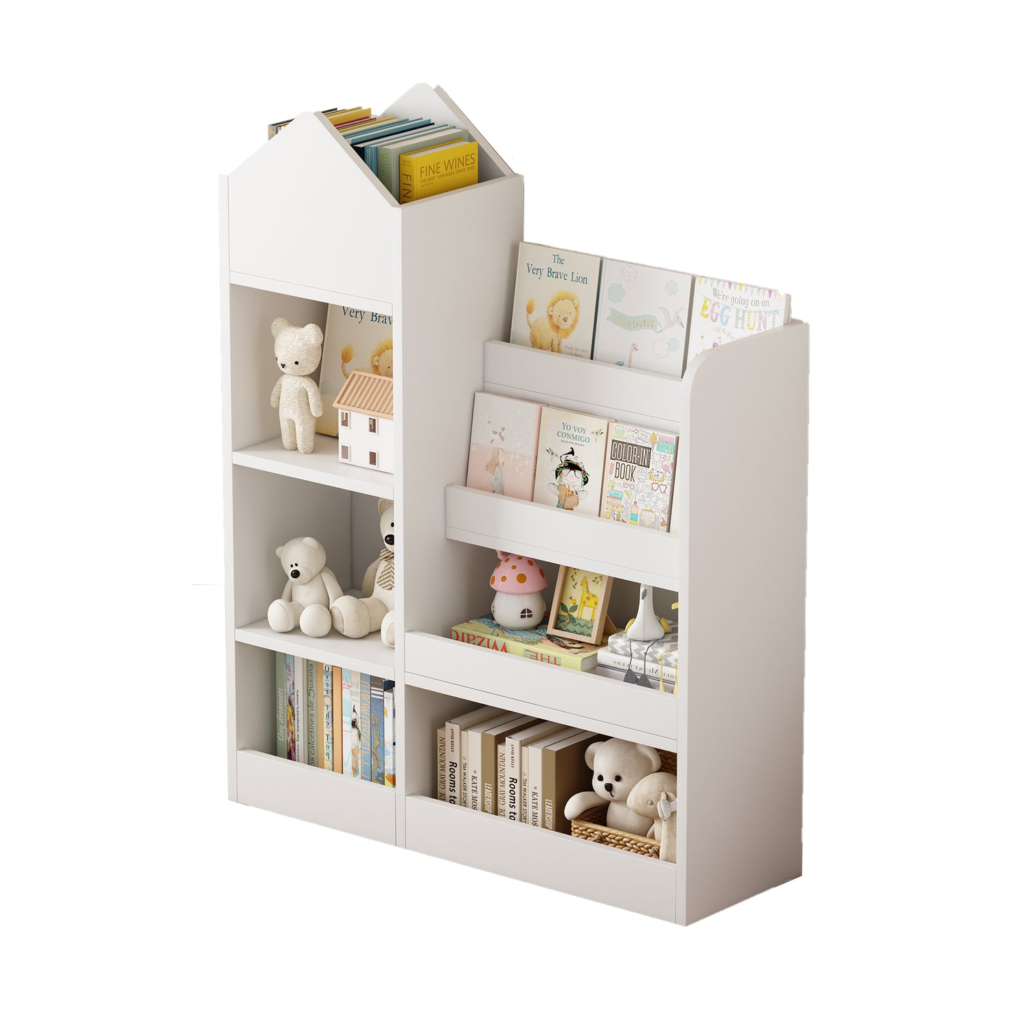 White Wooden Toy Storage Organizer Cabinet  Kids Bookshelf  Children Bookcase Toddler Baby Sling Book Rack Adjustable Shelf for Playroom Bedroom Nursery Hallway School Kindergarten Living Room