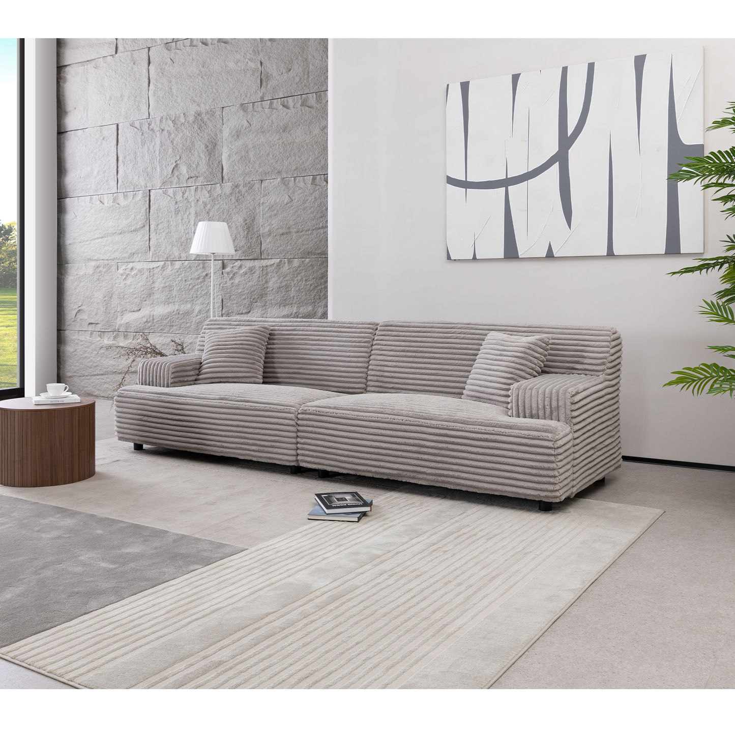 2291-G Modern sofa, comfortable cloud sofa soft plush corduroy interior with square armrests, living room, bedroom,Grey sofa