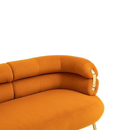 COOLMORE Small Loveseat Sofa, Upholstered Mini Couch with Curved Backrest with Stylish Golden Decor, Small Comfy Love Seat Leisure Accent Couch for Living Room, Bedroom, Office (Orange)