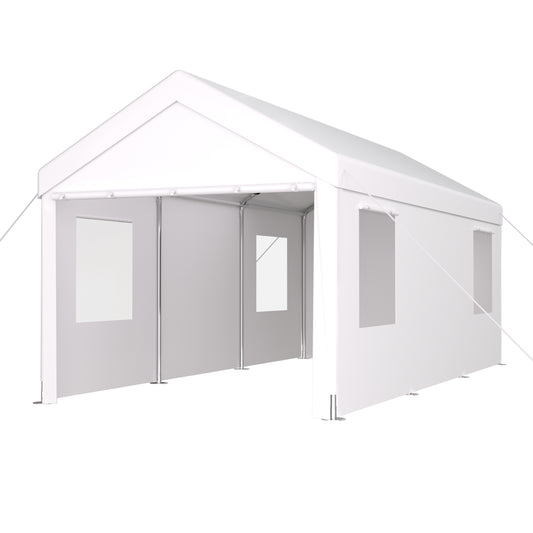 Carport 10' x 20' Portable Garage, Heavy Duty Car Port Canopy with 2 Roll-up Doors & 4 Ventilated Windows for Car, Truck, Boat, Garden Tools ,white