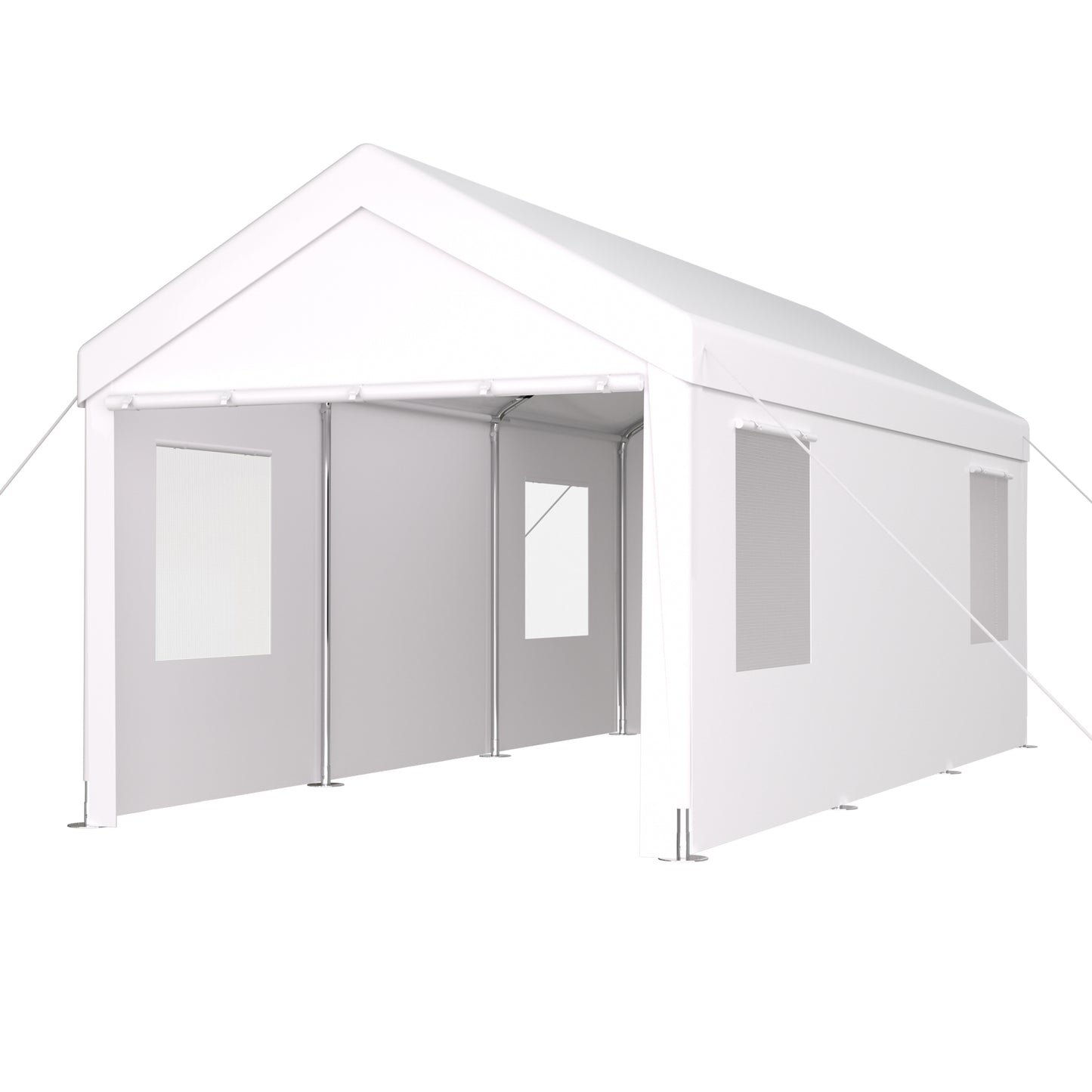 Carport 12' x 20' Portable Garage, Heavy Duty Car Port Canopy with 2 Roll-up Doors & 4 Ventilated Windows for Car, Truck, Boat, Garden Tools,white