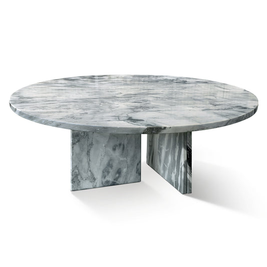 Luxury Blue Gray Natural Marble Coffee Table - Genuine Marble, Ø27.6 h12.6 Inch, Living Room Centerpiece