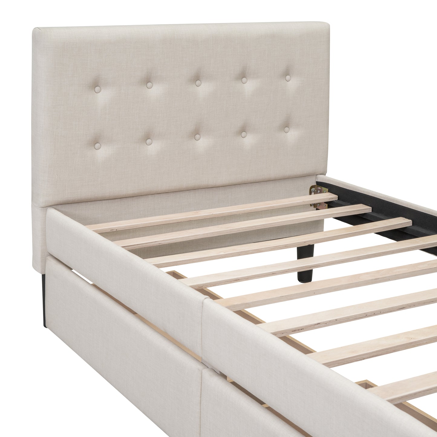 Twin Size Upholstered Platform Bed with 2 Drawers, Beige