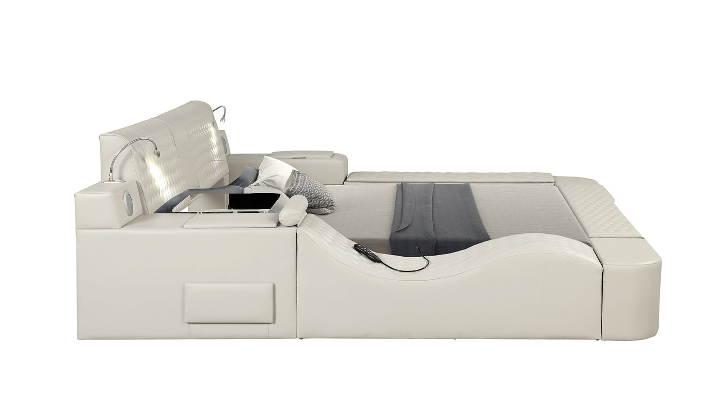 Smart Multifunctional King Size Bed Made with Wood in Beige