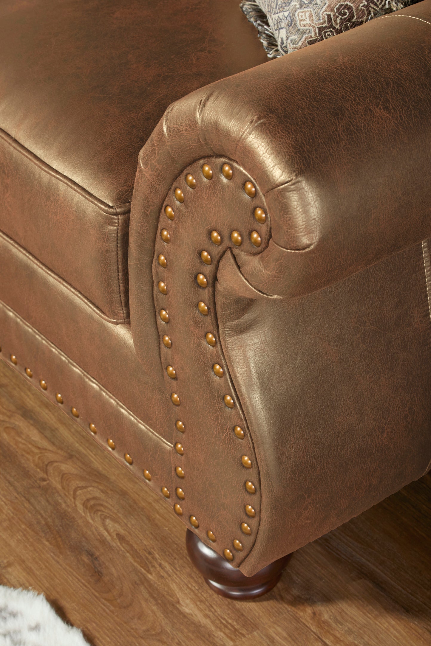 Leinster Faux Leather Sofa with Antique Bronze Nailheads