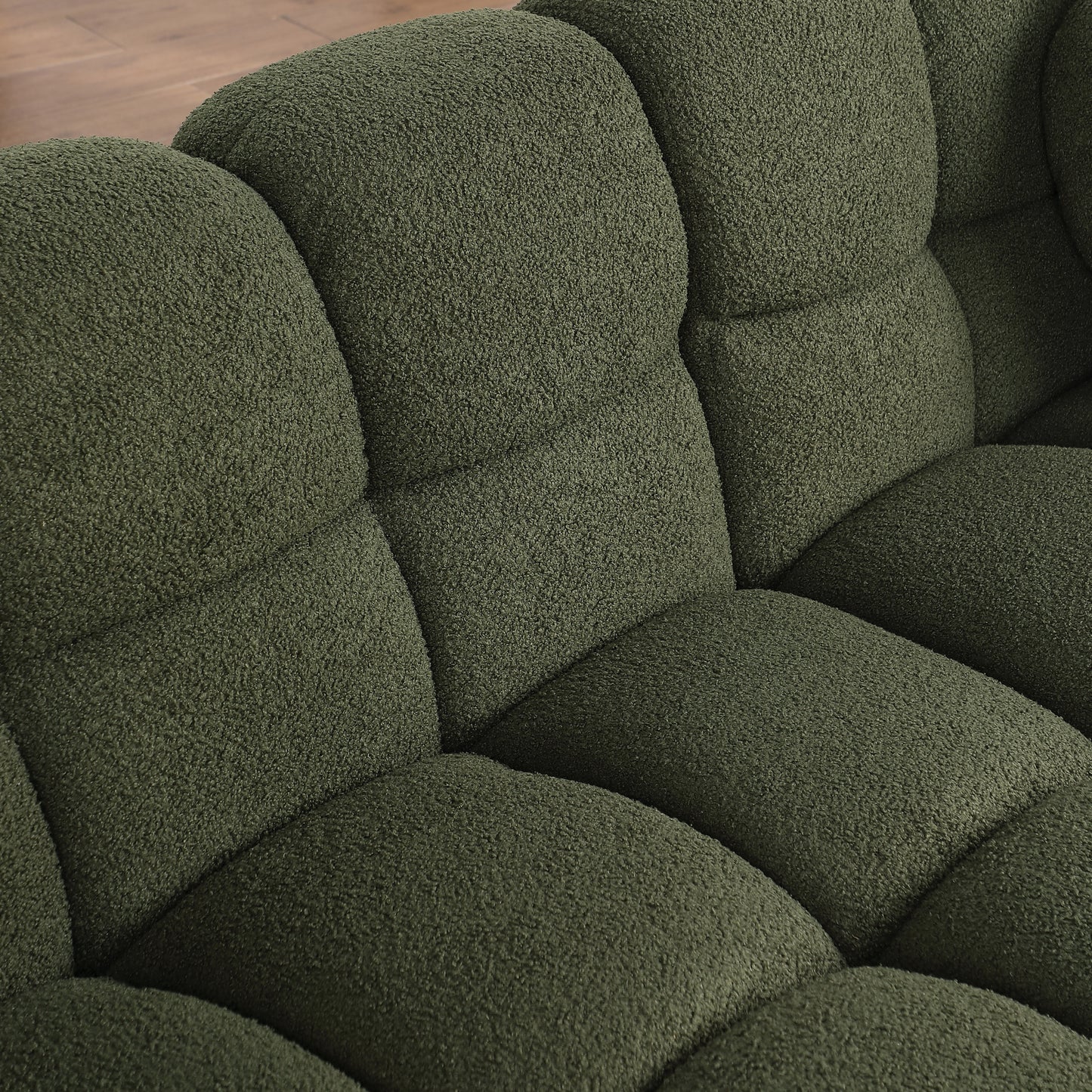 87.4 length ,35.83" deepth ,human body structure for USA people,  marshmallow sofa,boucle sofa ,3 seater, OLIVE GREEN BOUCLE