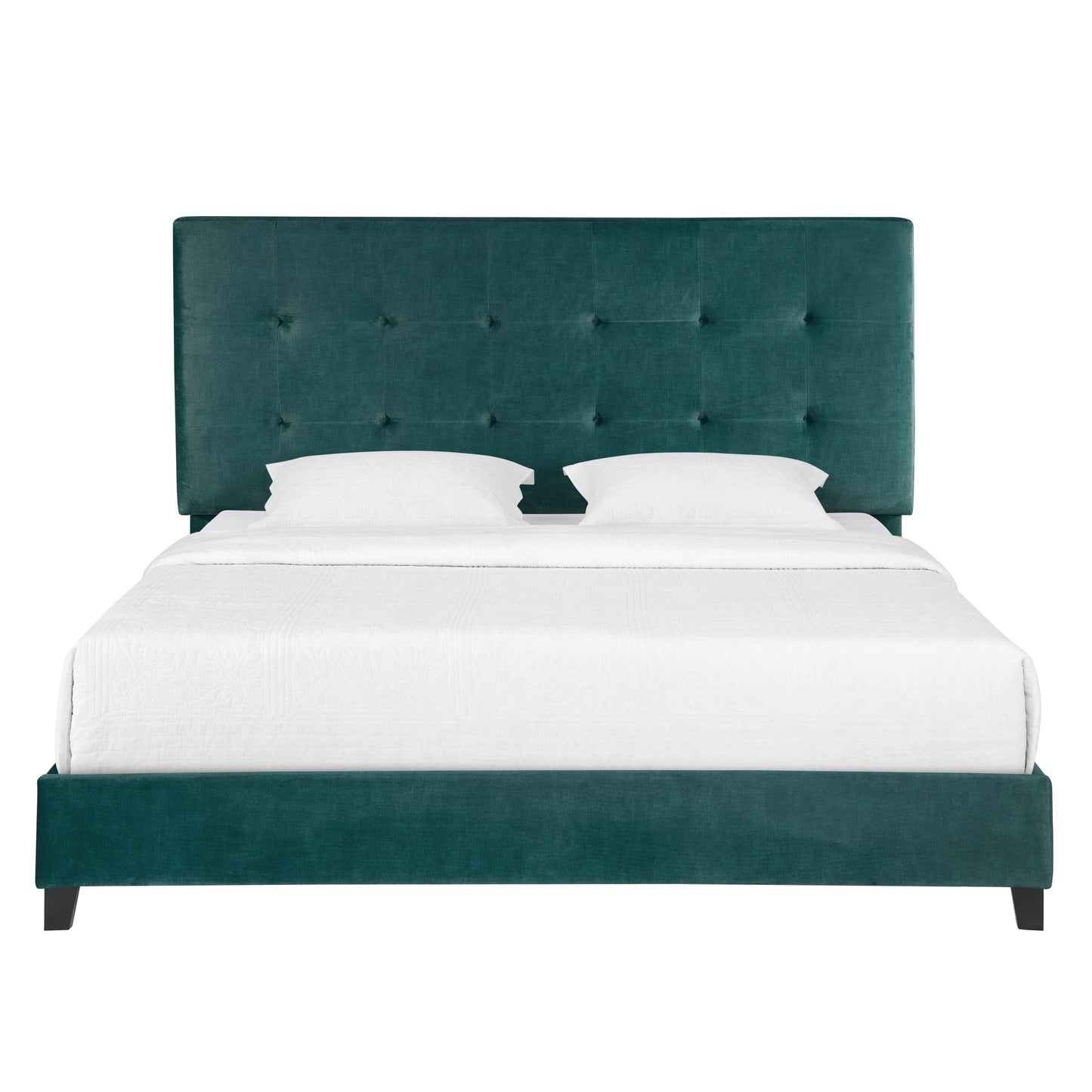 King Size Green Velvet Tufted Upholstered Platform Bed