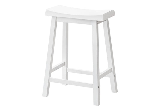 Bar Stool, Set Of 2, Counter Height, Saddle Seat, Kitchen, White Wood, Contemporary, Modern