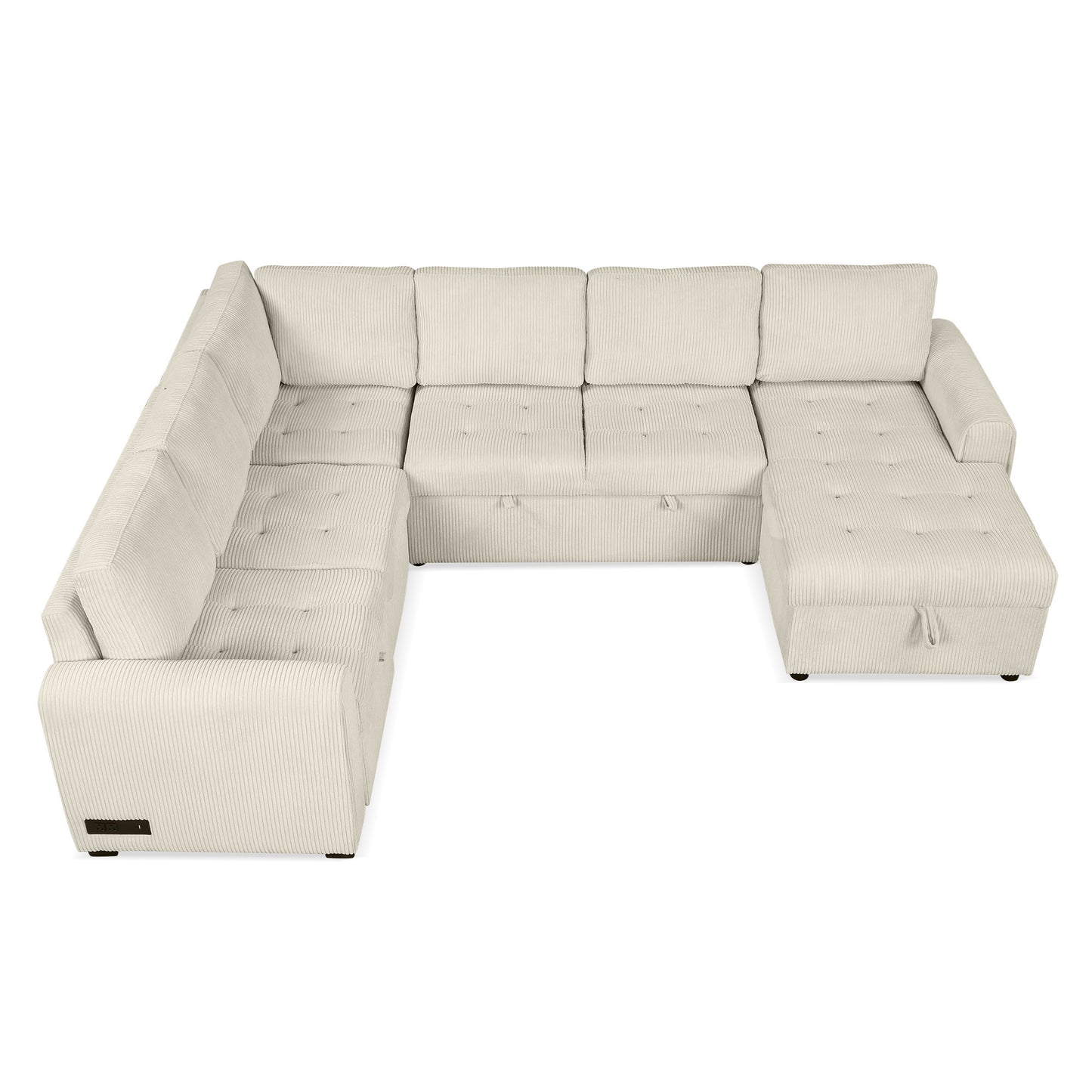 107.5" U-shaped Sofa Sectional Sofa Pull-out Sofa bed with a Storage Chaise Lounge, Charging Devices for Living Room, Beige