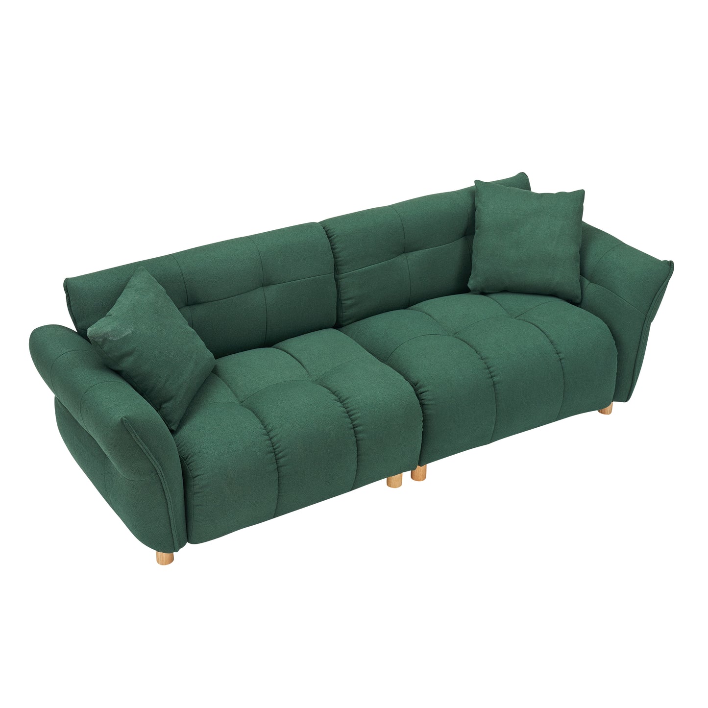 93.70 inches long, Teddy Sofa Fabric,with two matching pillows and three spacious and comfortable seats, for Apartment Office Living Room - Green