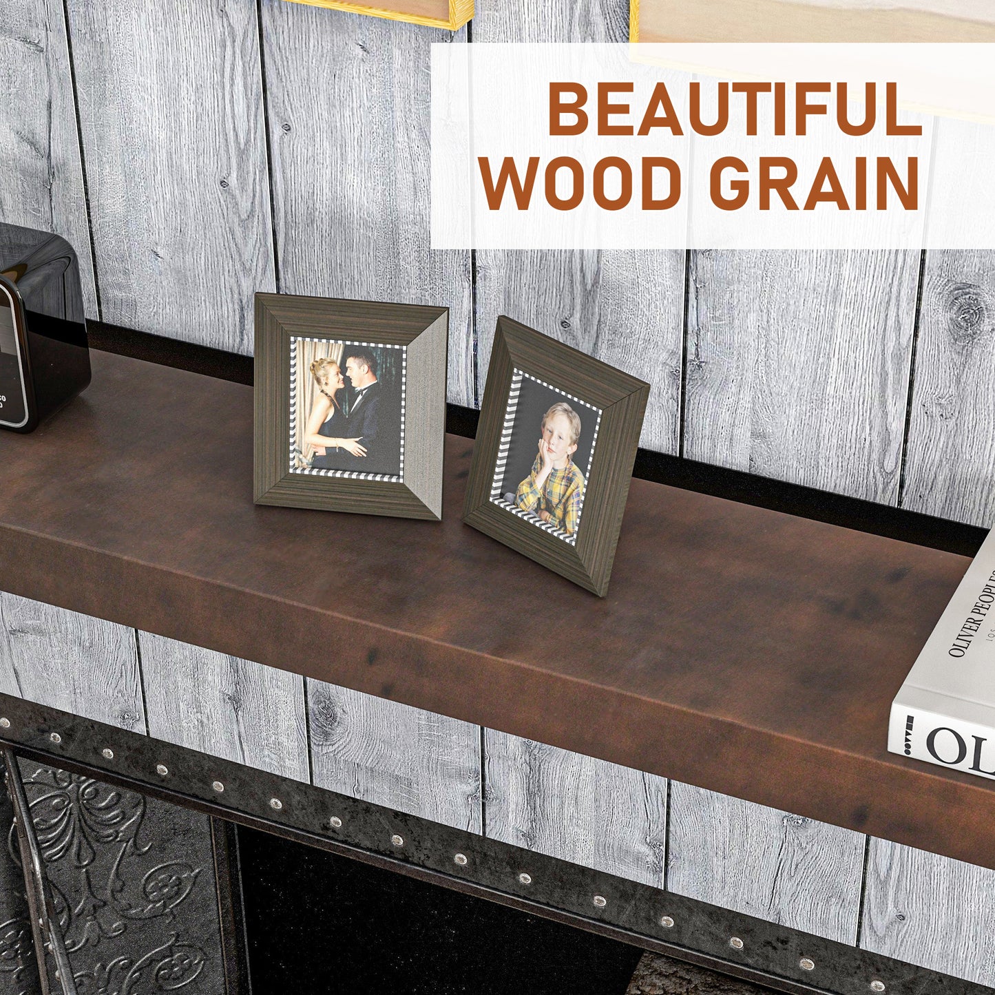 HOMCOM 48 Inch Fireplace Mantel, Floating Farmhouse Solid Fir Wood Shelf, Handmade Heavy Duty Wall Mounted Shelf, with Metal Bracket, Walnut Brown