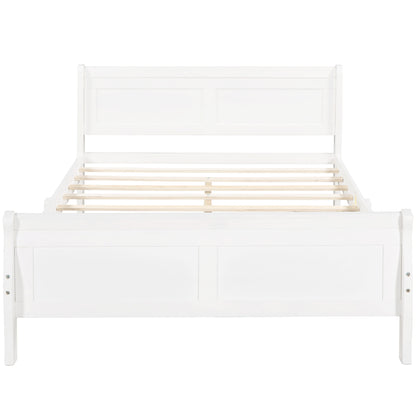 Queen Size Wood Platform Bed with Headboard and Wooden Slat Support (White)