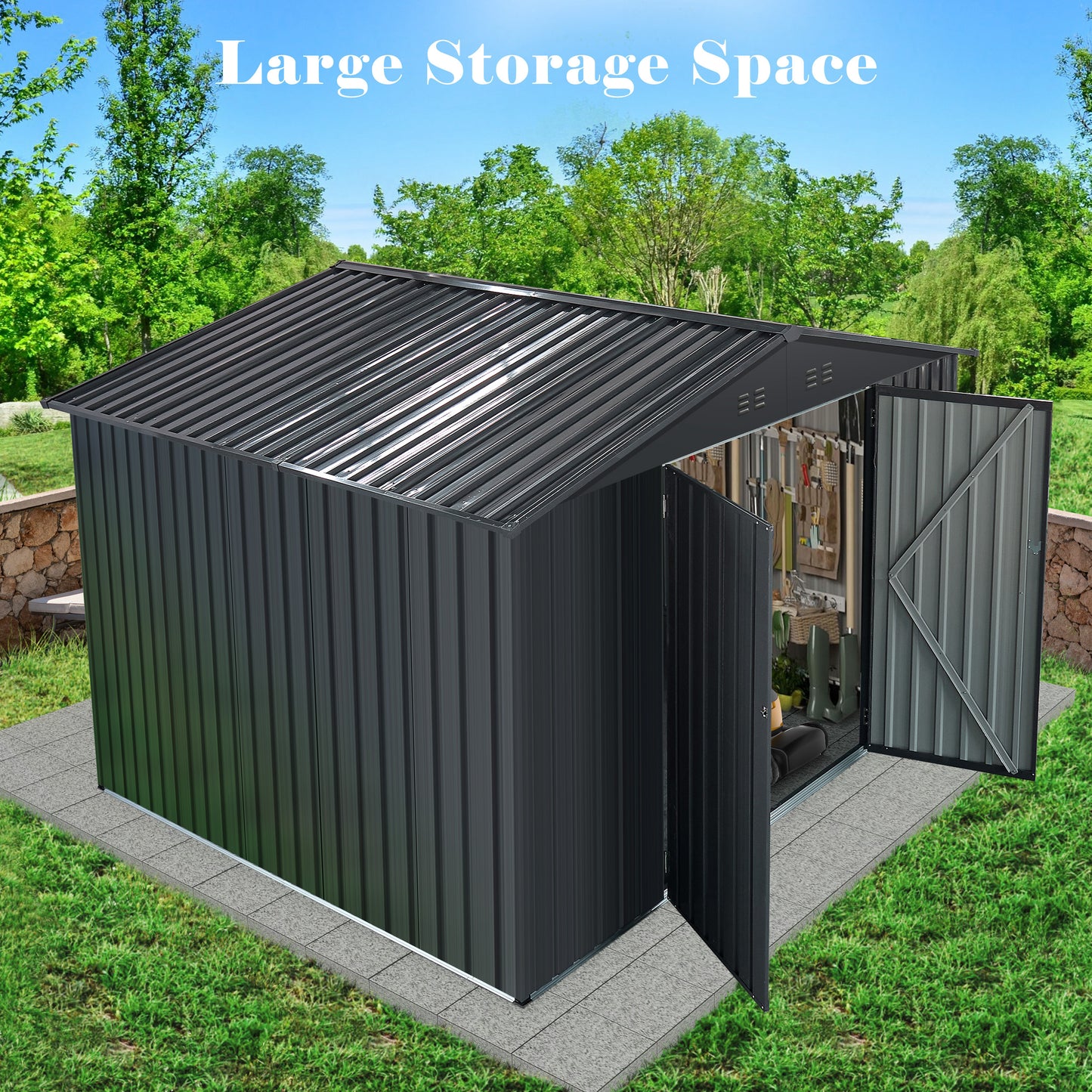 Outdoor Sheds 10FT x 10FT & Outdoor Storage Clearance, Metal Anti-Corrosion Utility Tool House with Lockable Door & Shutter Vents, Waterproof Storage Garden Shed for Backyard Lawn Patio