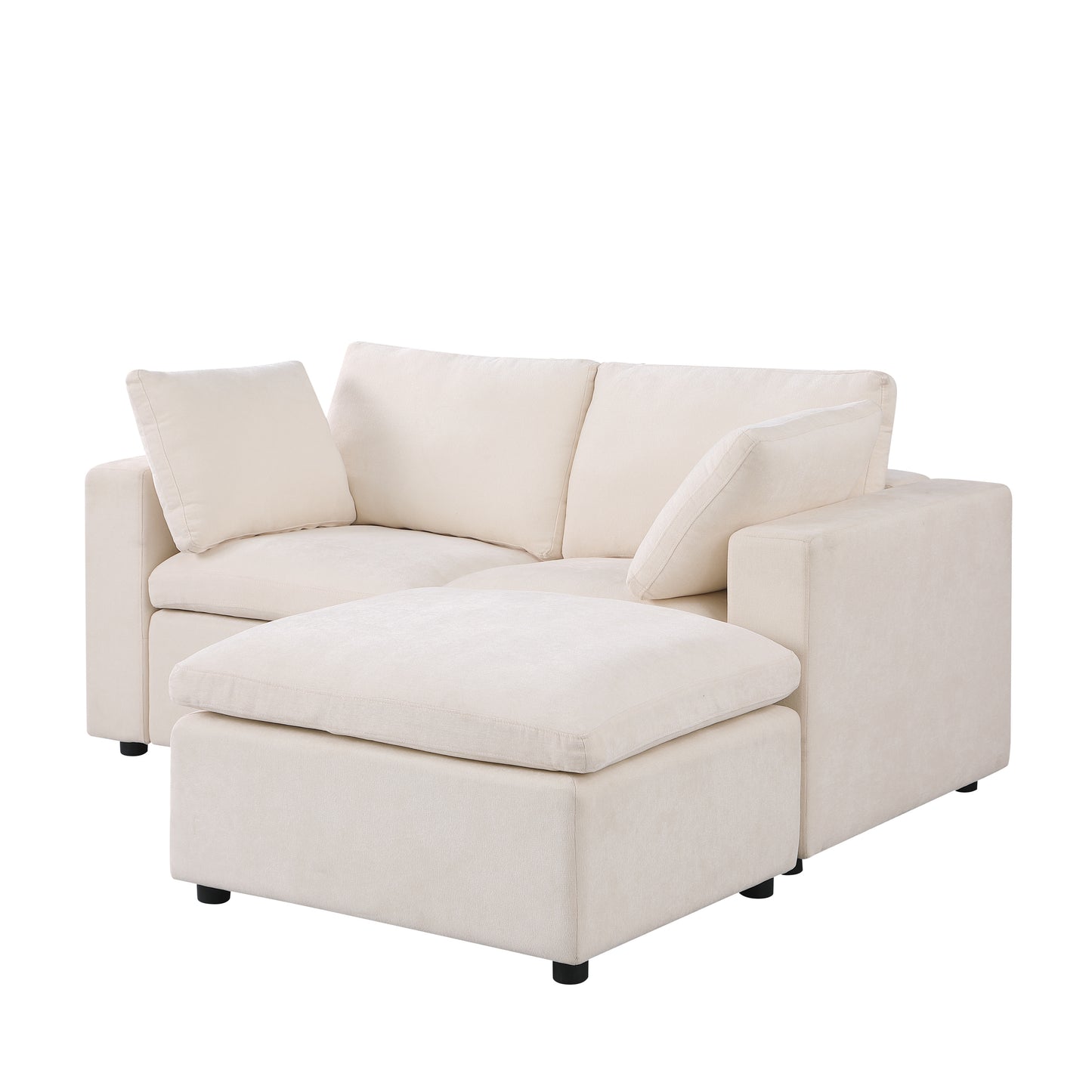 68.5" Loveseat Sofa with Ottoman Modular Sectional Love Seat Couch Small L Shaped Upholstered Couch for Living Room Apartment Small Space, Chenille  Beige