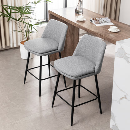 Counter Height Swivel Bar Stools Set of 2, 360° Swivel Upholstered Barstools with Back and Metal Legs, 25.6" Seat Height,Counter Stools for Kitchen Island and Pub,Linen Cloth,Grey