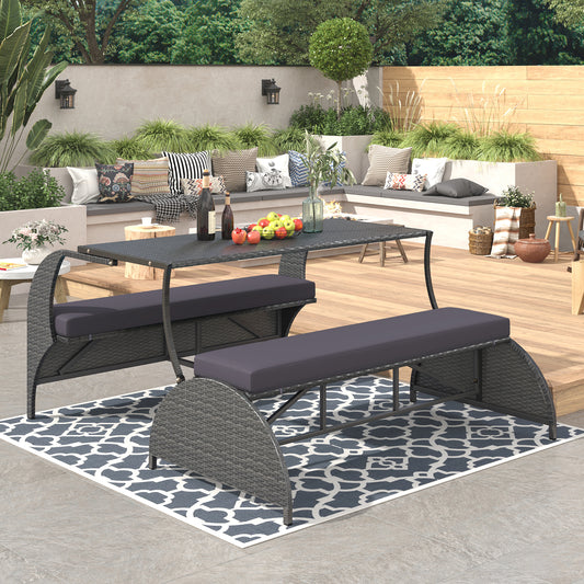 U_STYLE Versatile outdoor loveseat that converts to four seats and a table, suitable for gardens and lawns