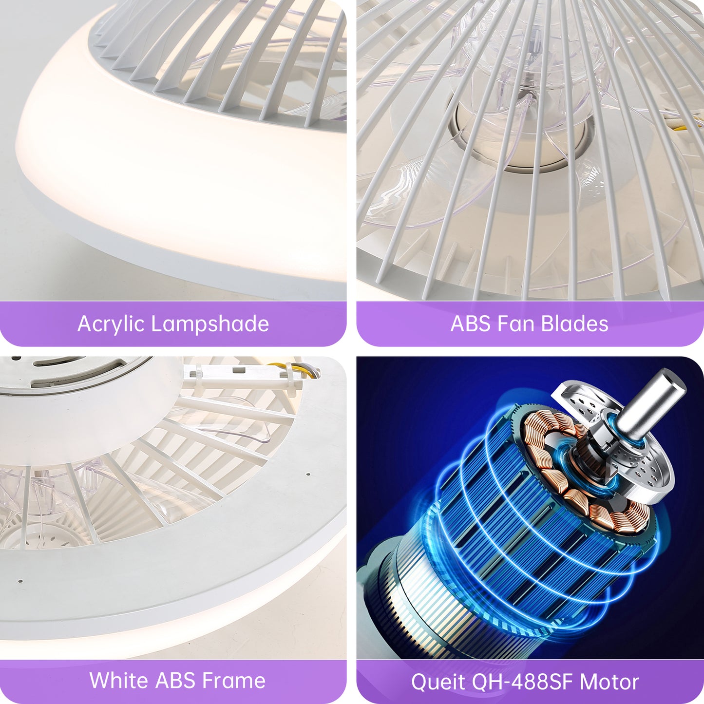 15 Inch RGB Dimmable Led Enclosed Ceiling Fan with Light Modern Bladeless 6 Speed Remote Control for Bedroom Kids Room Party