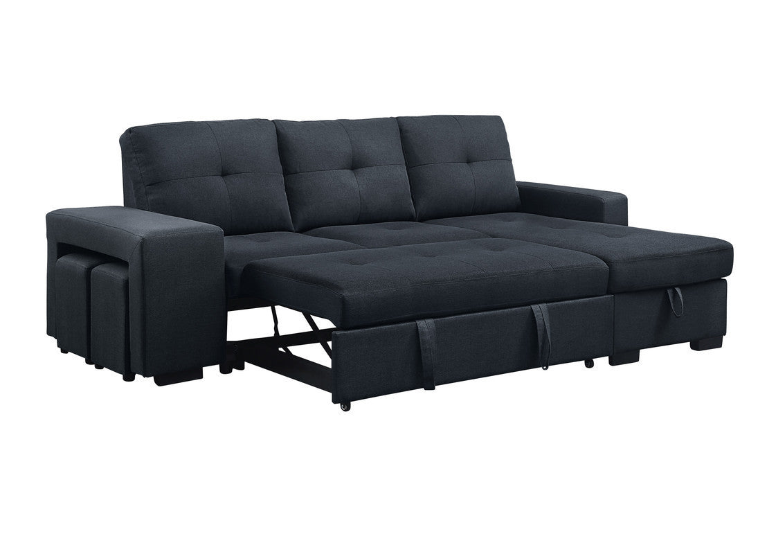 Lucas 97" Dark Gray Linen Sleeper Sectional Sofa with Reversible Storage Chaise