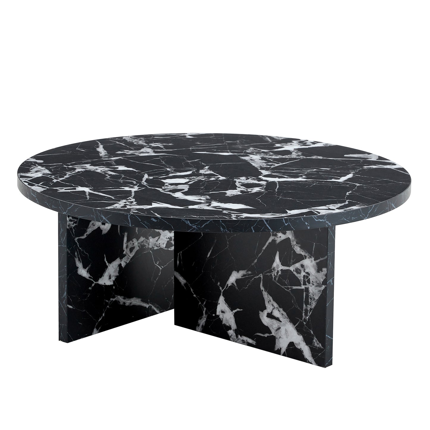 Versatile MDF Black Round Coffee Table for Various Interior Styles, Exhibiting Modern Minimalism and Nordic Charm, with Product Dimensions of 31.5*31.5*13.98 Inches.