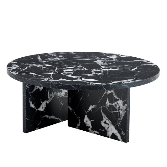 Versatile MDF Black Round Coffee Table for Various Interior Styles, Exhibiting Modern Minimalism and Nordic Charm, with Product Dimensions of 31.5*31.5*13.98 Inches.